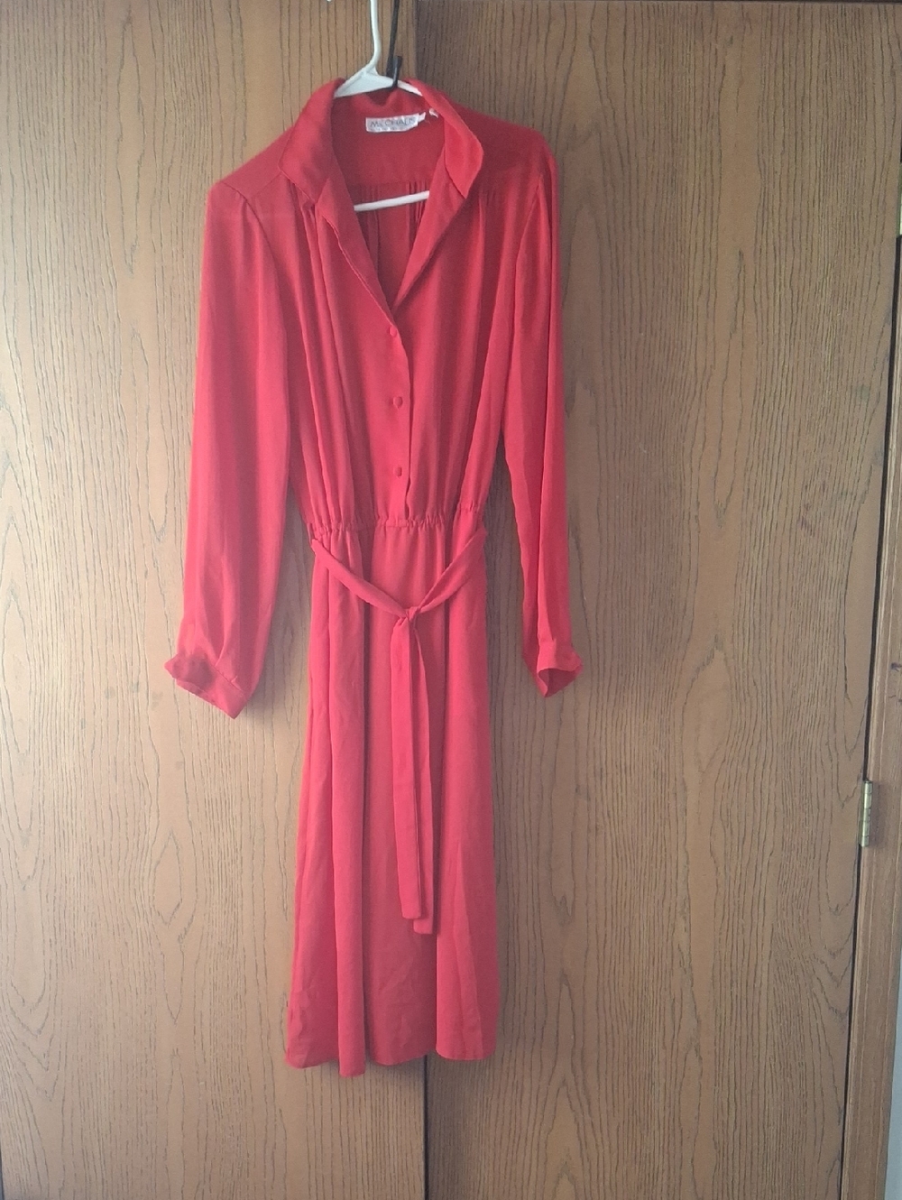 Chaus Red Long Sleeve Shirt Dress with Waist Tie